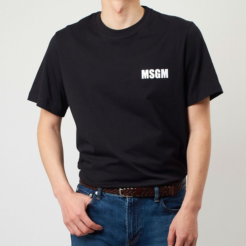 エムエスジーエム MSGM メンズ半袖Tシャツ 胸ロゴ 3640MM130 247002 99 BLACK