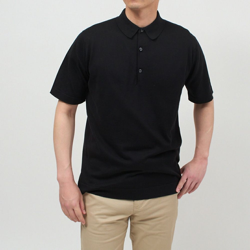 ジョンスメドレー JOHN SMEDLEY メンズ 半袖 ポロシャツ カットソー MYCROFT シーアイランドコットン STANDARD FIT BLACK