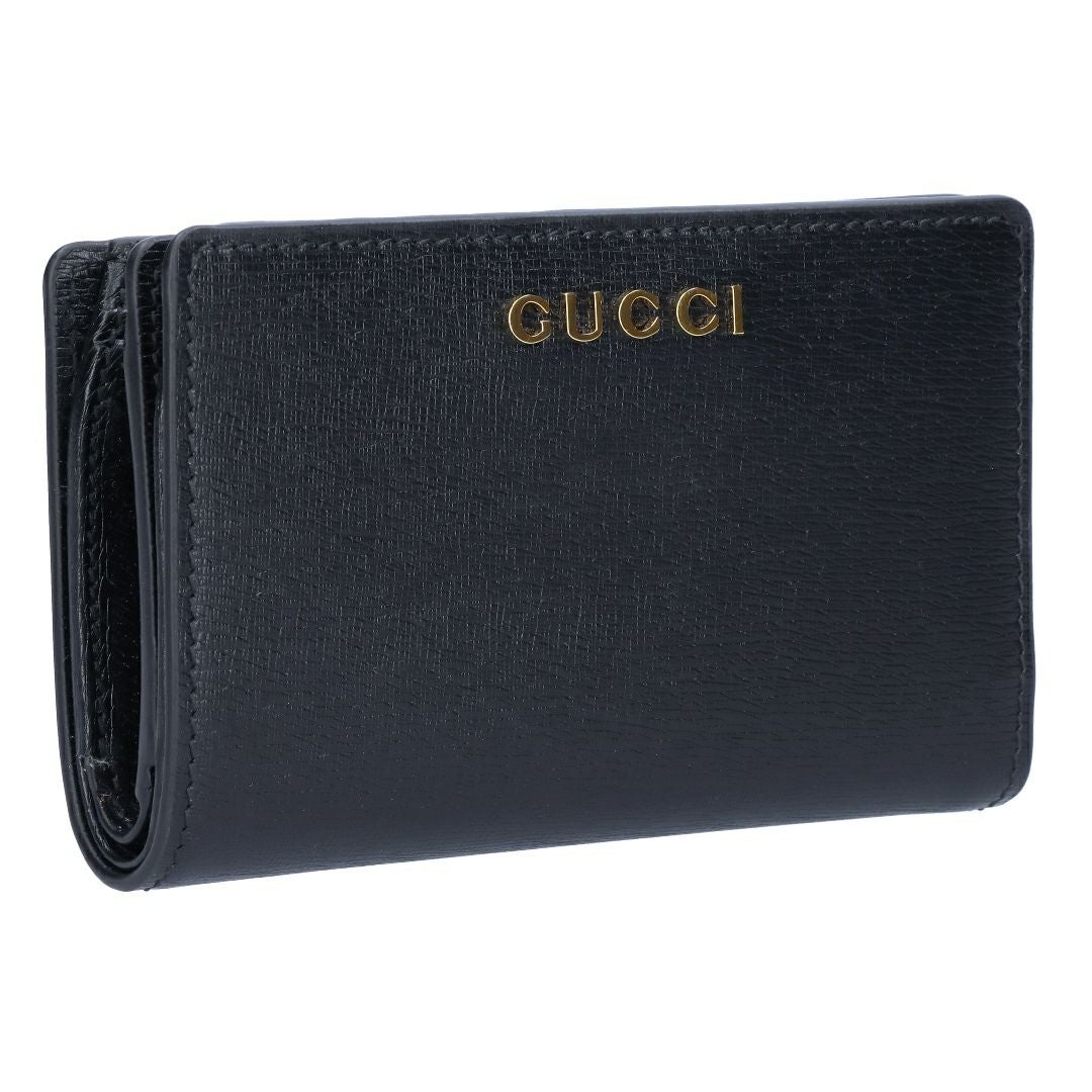未使用級✨グッチ 772639 レザー コンパクトウォレット 二つ折り財布 黒 グッチ 二つ折り財布 レディース GUCCI スクリプト ミニ ウォレット