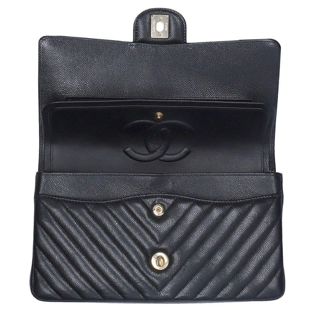 【リユース品】 シャネル CHANEL バッグ ショルダーバッグ シェブロンVステッチダブルフラップチェーンショルダーバッグ ブラック 【お取り寄せ】