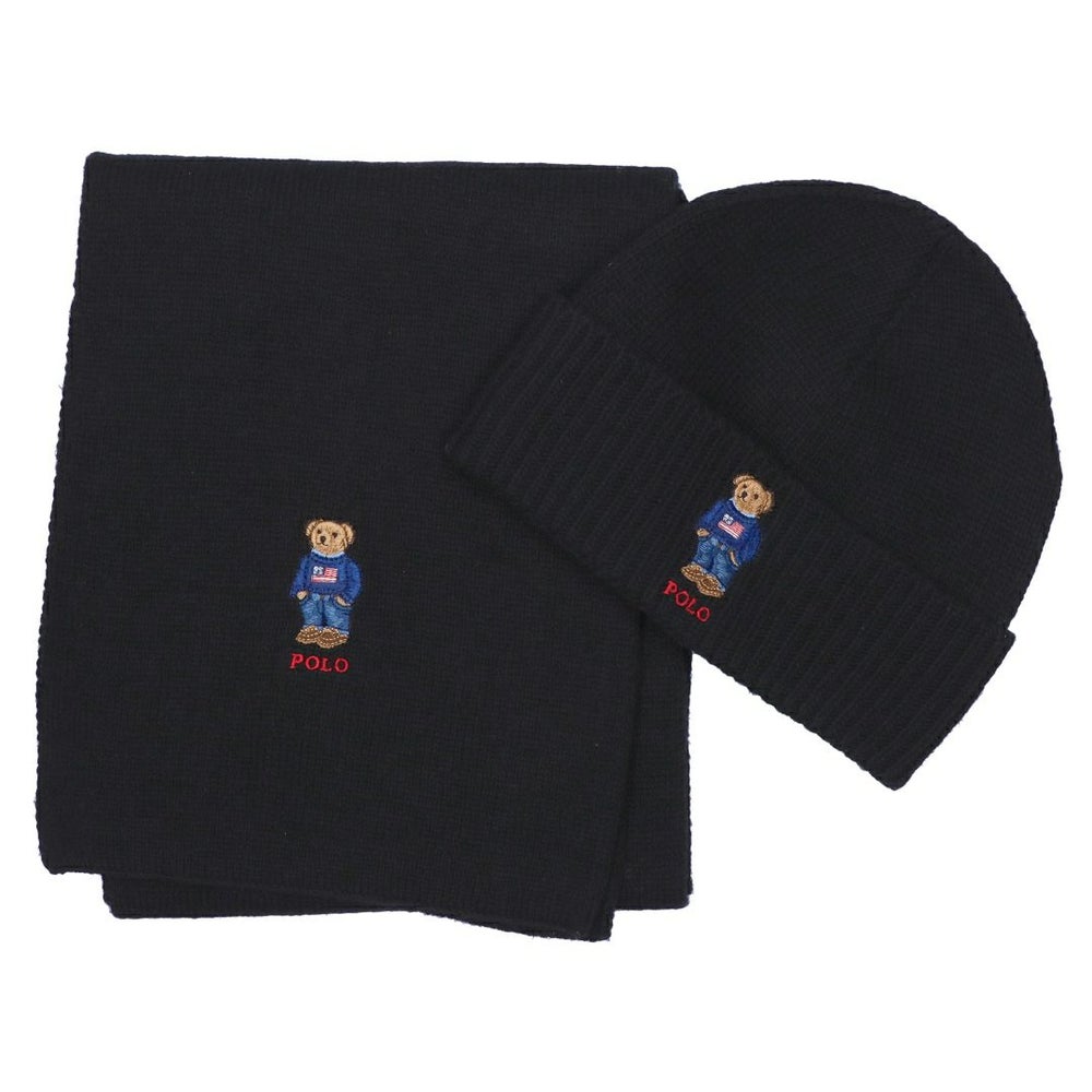 ポロ ラルフローレン POLO RALPH LAUREN ニット帽 ビーニー マフラー 2点セット テディベア ポロベア ロゴ刺繍 PC1367 ブラック
