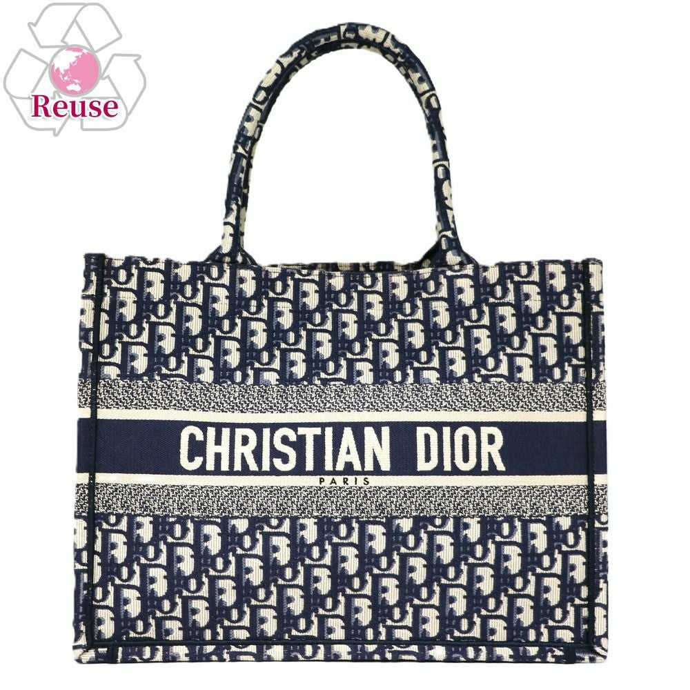 【リユース品】 ディオール DIOR バッグ トートバッグ ブックトート ミディアム ネイビー/ホワイト 【お取り寄せ】