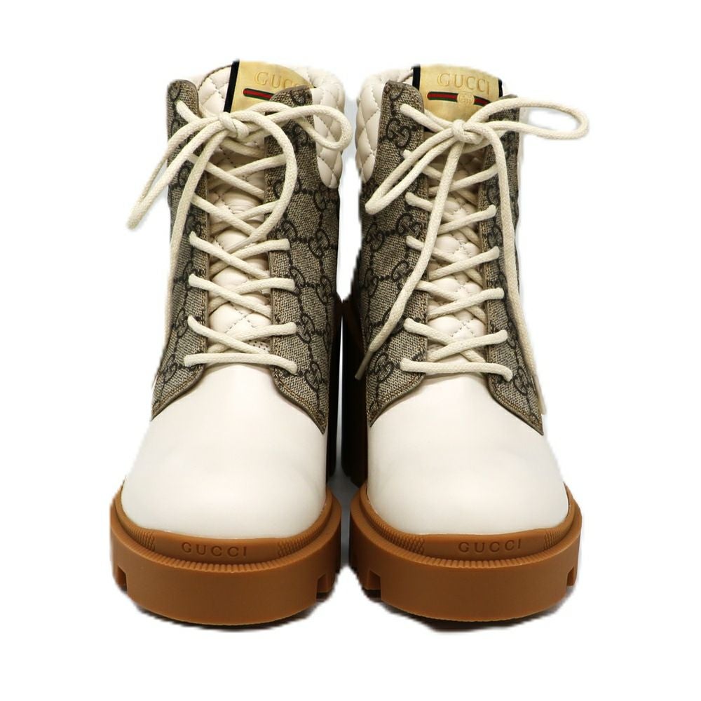【リユース品】 グッチ GUCCI 靴 ブーツ GGスプリーム アンクルブーツ ベージュ/ホワイト/ブラウン 【お取り寄せ】