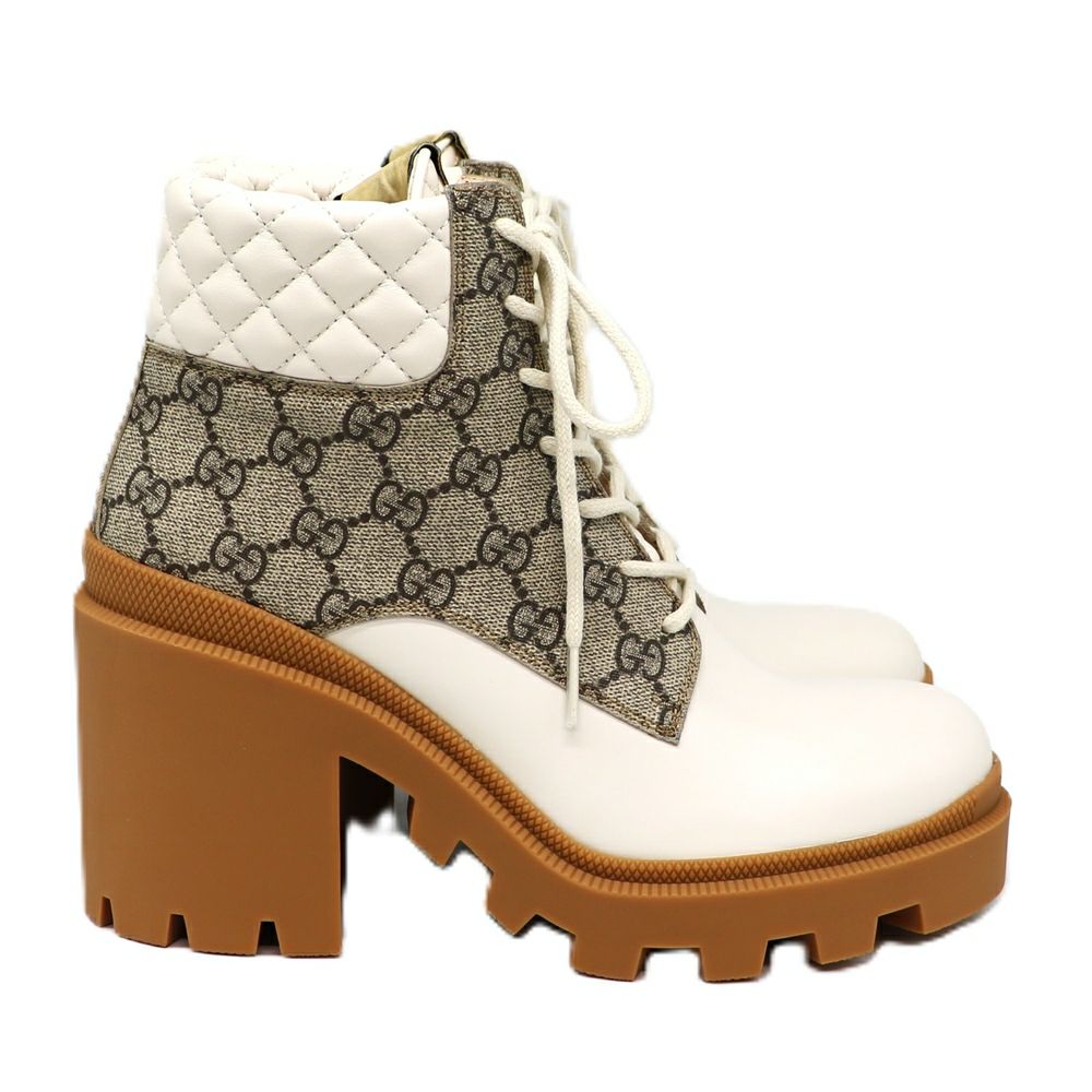【リユース品】 グッチ GUCCI 靴 ブーツ GGスプリーム アンクルブーツ ベージュ/ホワイト/ブラウン 【お取り寄せ】