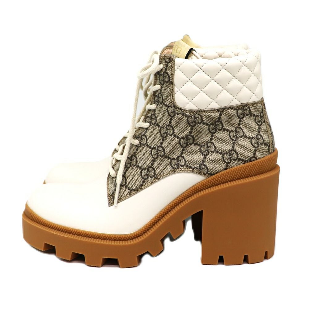 【リユース品】 グッチ GUCCI 靴 ブーツ GGスプリーム アンクルブーツ ベージュ/ホワイト/ブラウン 【お取り寄せ】