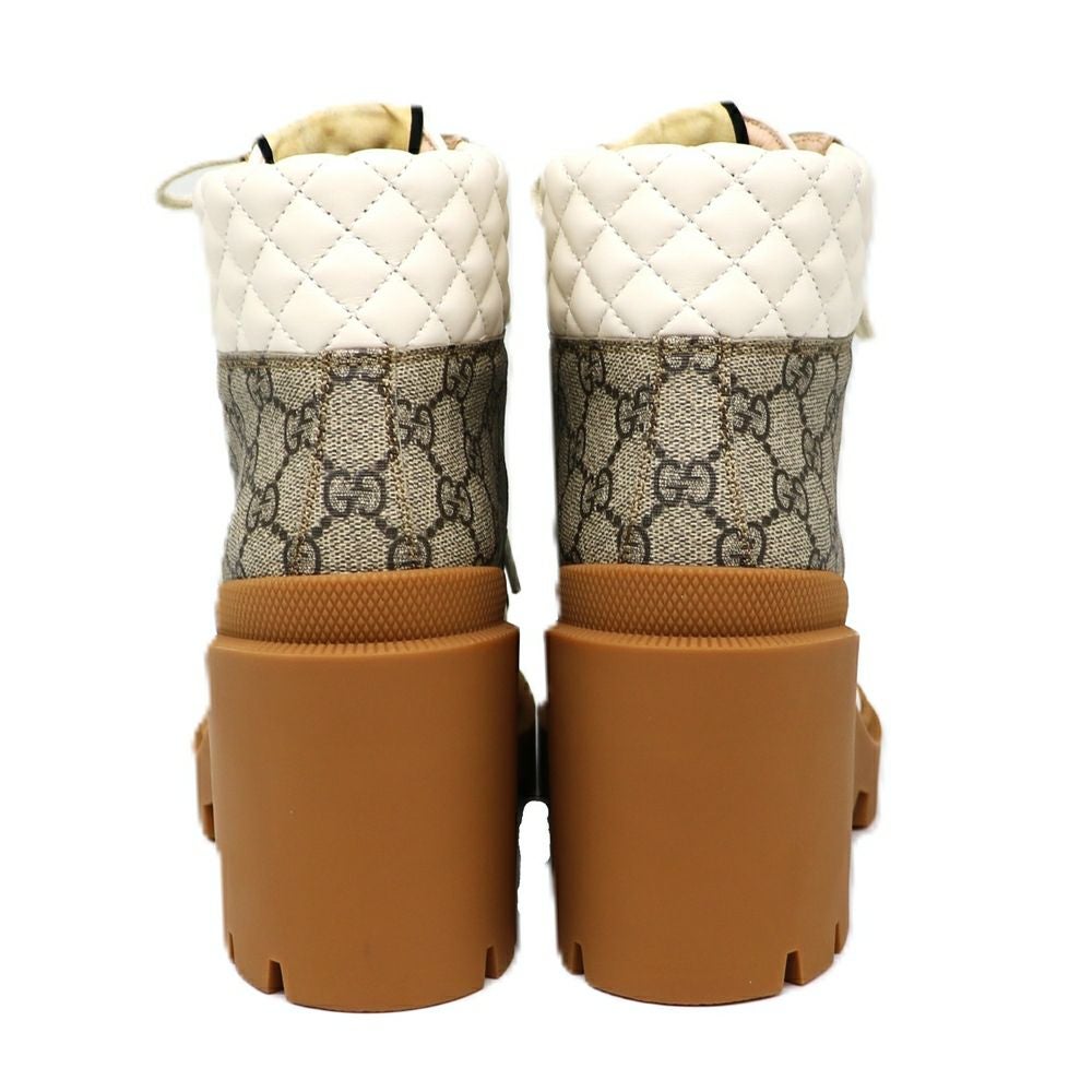 【リユース品】 グッチ GUCCI 靴 ブーツ GGスプリーム アンクルブーツ ベージュ/ホワイト/ブラウン 【お取り寄せ】