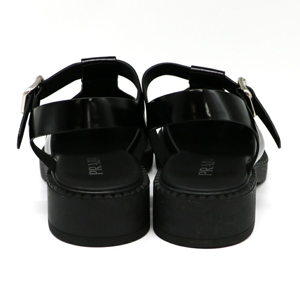 【リユース品】 プラダ PRADA 靴 サンダル ブラッシュドレザー フィッシャーマンサンダル ブラック 【お取り寄せ】