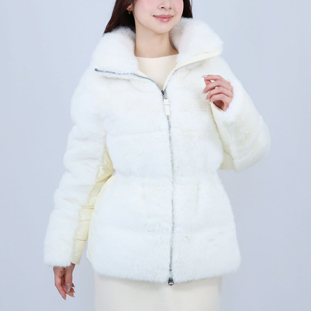 マッカージュ MACKAGE レディスダウンジャケット エコファー もこもこ フーディ 異素材ミックス CASSIDY CREAM