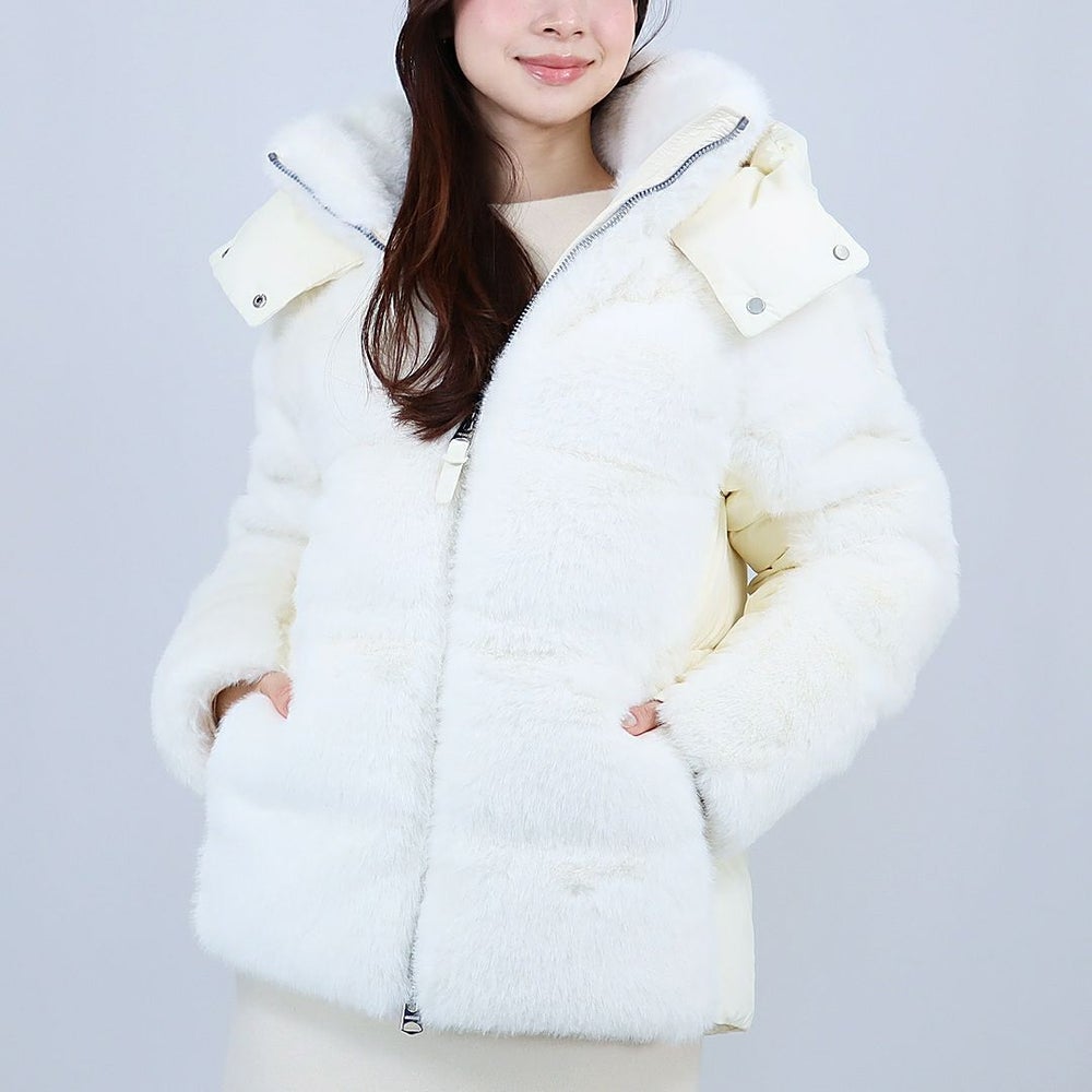 マッカージュ MACKAGE レディスダウンジャケット エコファー もこもこ フーディ 異素材ミックス CASSIDY CREAM