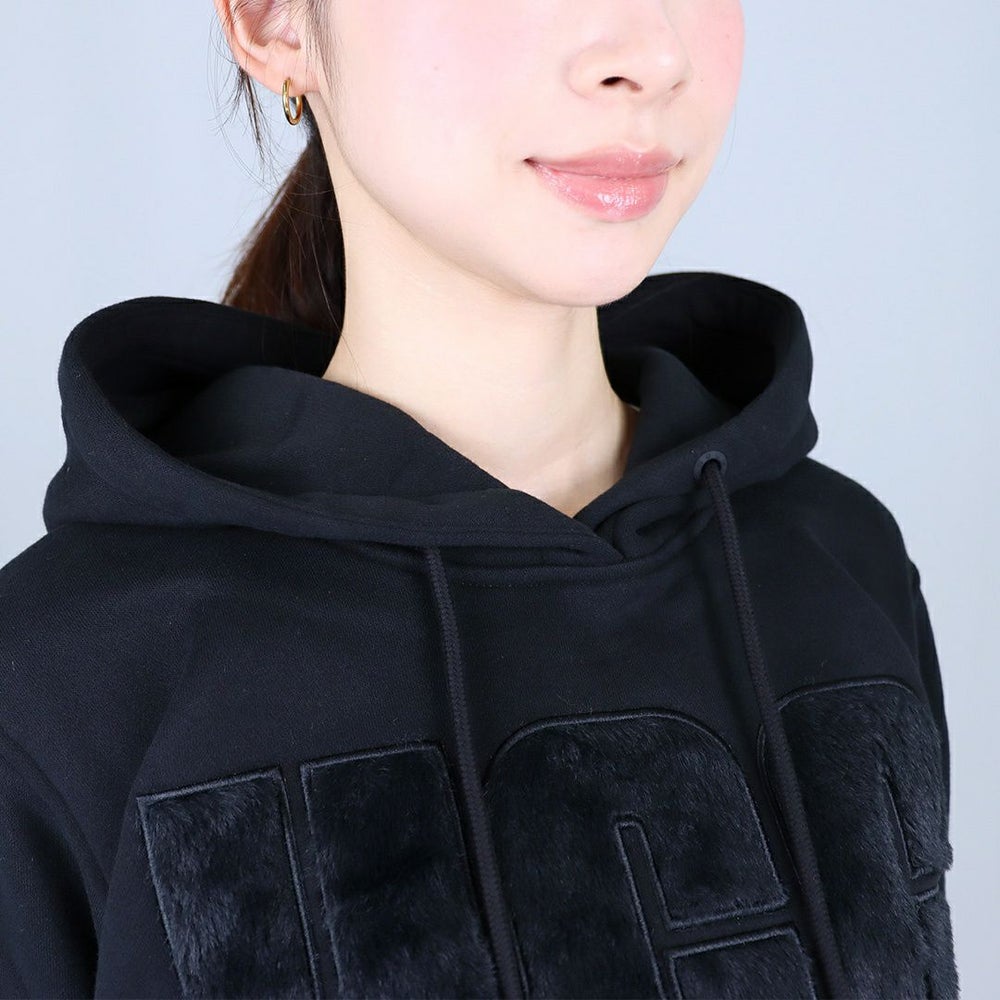 アグ UGG レディーススウェット パーカー フーディ ロゴスウェット プルオーバー カンガルーポケット REY FUZZY LOGO HOODIE 1121385 BLACK