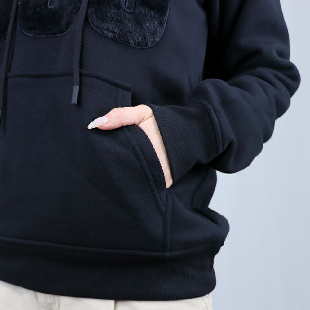 アグ UGG レディーススウェット パーカー フーディ ロゴスウェット プルオーバー カンガルーポケット REY FUZZY LOGO HOODIE 1121385 BLACK