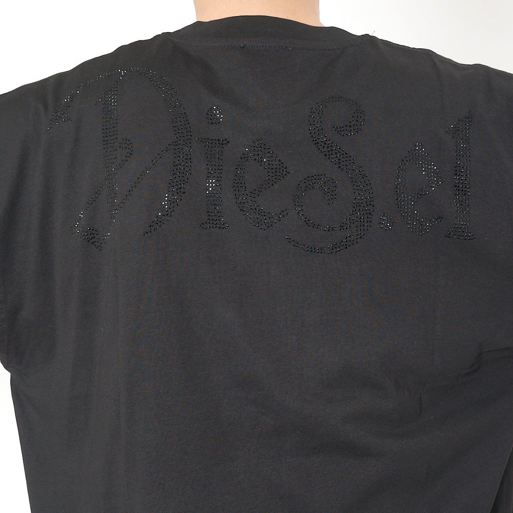 ディーゼル DIESEL メンズ 半袖Tシャツ ロゴTシャツ T-BOXT-V15 T-SHIRT A22509-0QIAM 刺繍 バックロゴ ラインストーン オーガニックコットン 綿100％